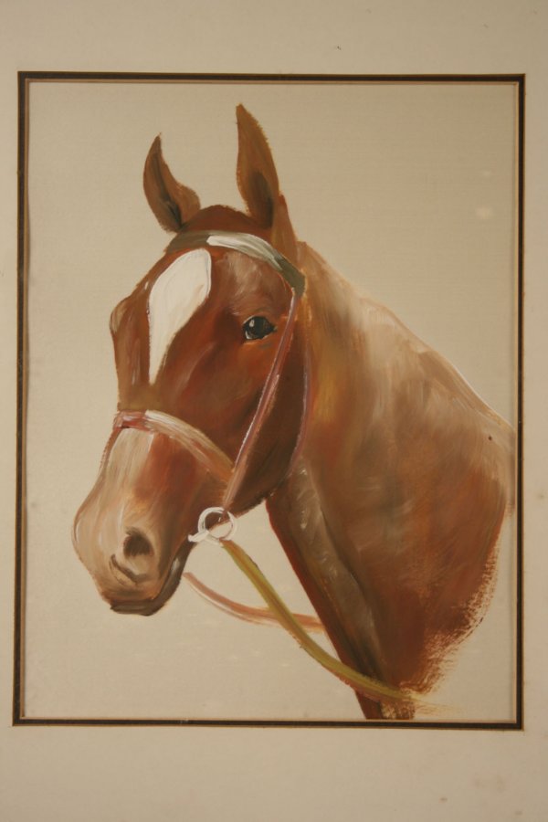 Pair of horse portaits on linen - 2