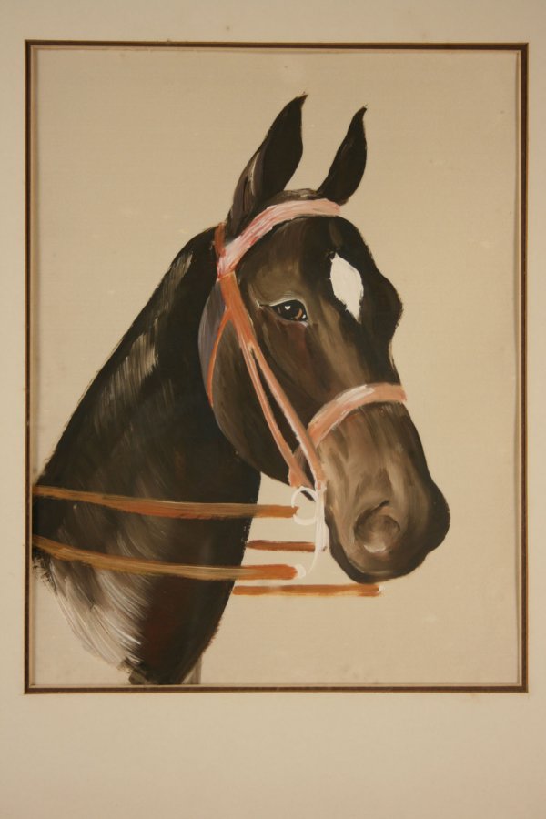 Pair of horse portaits on linen - 3