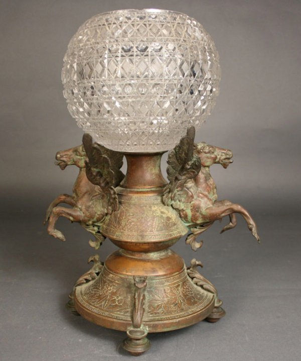 Bronze of winged horses with crystal centerpiece