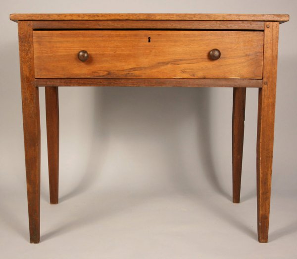 Middle Tennessee walnut server: Middle Tennessee walnut server, found in Putnam County, TN. Dovetailed drawer with wooden pulls on Hepplewhite tapered legs. Refinished, remanants of white paint. 29 1/2" Height x 16 1/2" Depth x 33 3