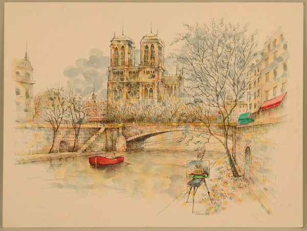 Turkish watercolor by Onay Akbas: Watercolor signed Akbas (Ahmet Onay Akbas, Turkish, 1963). Very good condition. 19" Height x 24 1/4" Width, unframed.