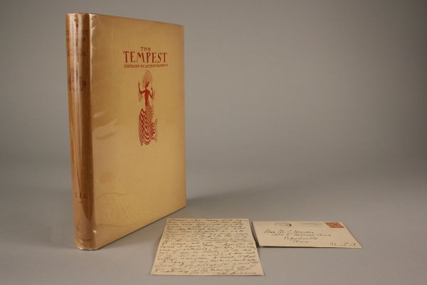 Tempest illustrated by Arthur Rackham, hand writte: Arthur Rackham illustrated book and signed Arthur Rackham letter. 1st item - The Tempest by William Shakespeare, illustrated by Arthur Rackham. Published by Doubleday Page & Company, NY. 1926. Black c