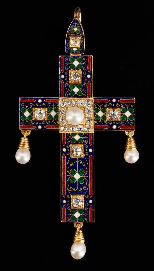 18K Gold, Enamel, and Diamond Cross Pendant, 19th c. (1 of 9)