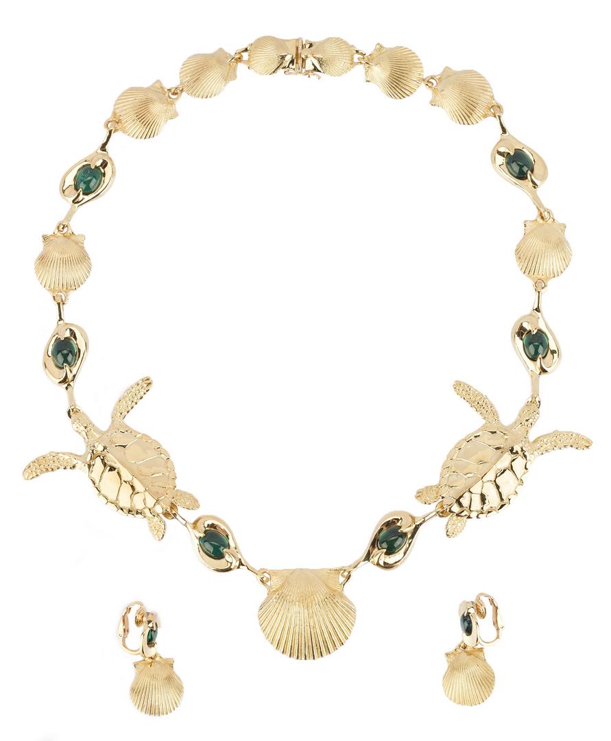 18K Gold Sea Turtle & Shell Necklace & Earrings, Harvey (1 of 20)