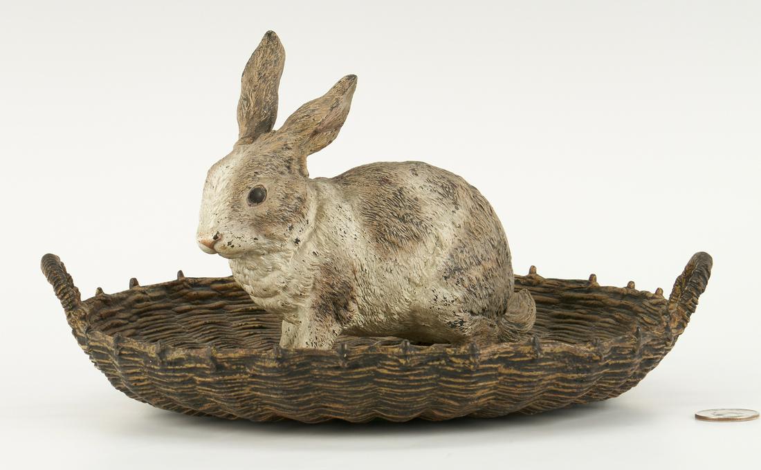 Cold Painted Vienna Bronze Rabbit in Basket (1 of 10)