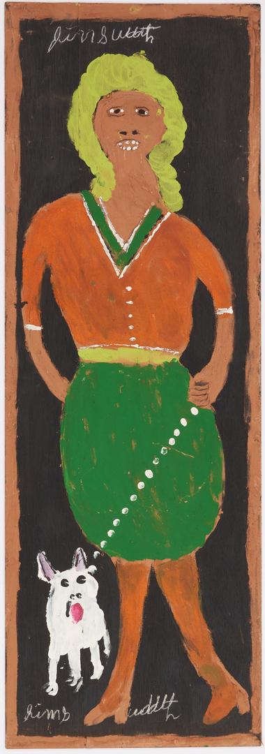 J. L. Sudduth Folk Art Painting, Woman Walking Dog (1 of 9)