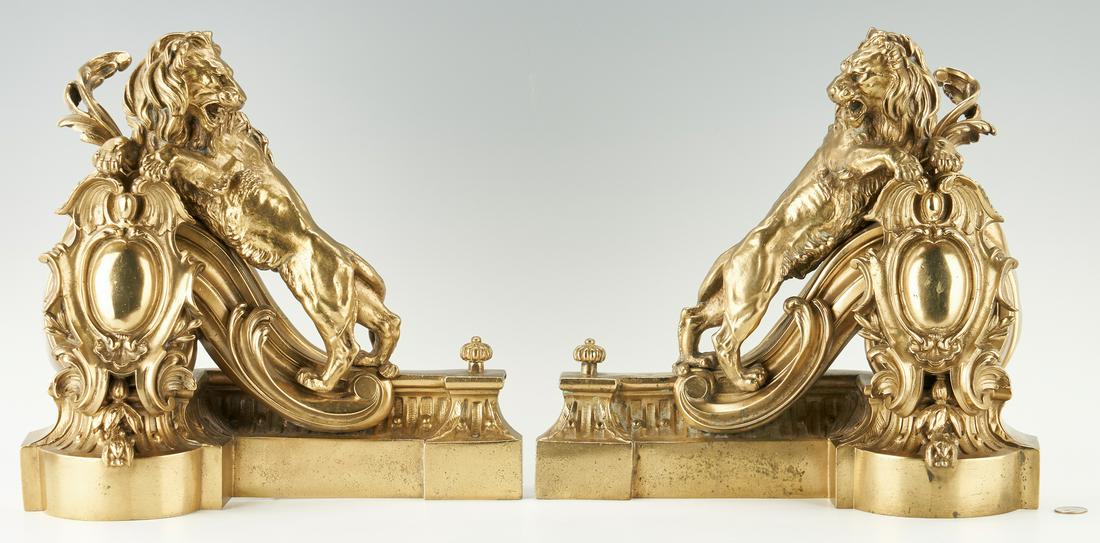 Gilt Bronze Lion Figural Fireplace Chenets (1 of 11)