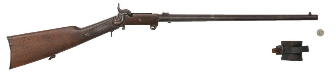 Civil War Burnside Rifle Co. Model 1864 Carbine, .54: Civil War era Parts or Project Burnside Rifle Company Model 1864 Breech-Loading Percussion Carbine, .54 caliber, serial number 11150, all visible numbers matching. Missing breech mechanism. Top of rec