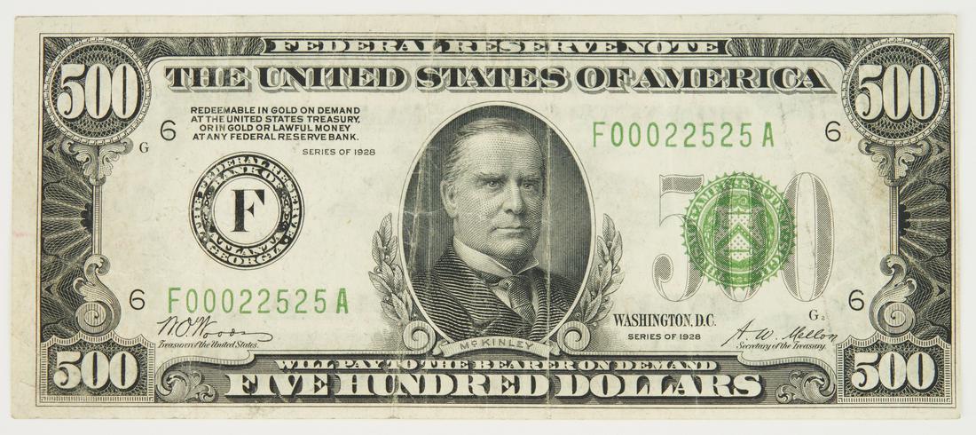 1928 US $500 Green Seal Federal Reserve Note (1 of 3)
