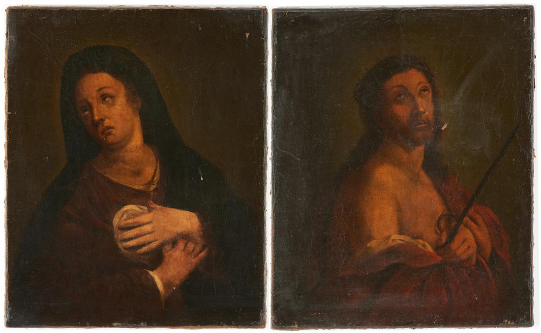 Pair Old Master O/C Portraits, Christ & Mary (1 of 17)