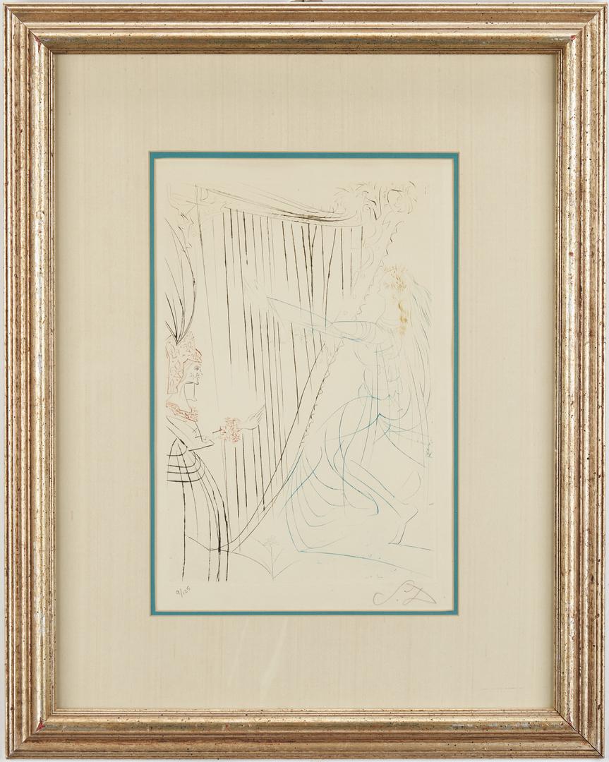 Salvador Dali Etching, Queen Iseult & Her Daughter: Salvador Dali etching titled "Queen Iseult and Her Daughter" from the Dali "Tristan and Iseult" book series published in 1970. Printed on Chiffon de Mandeure embossed paper. Initialed in pencil lower 