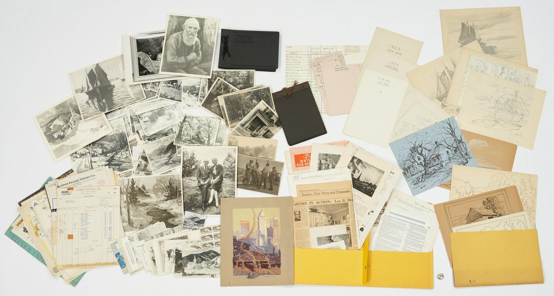 Archive of the Artist Leo Blake, incl. Drawings and: Large archive of the artist Leo Blake (American, 1887-1976) including letters and receipts relating to his career, sketches, and photographs. Included are thirteen (13) pen and ink or pencil and ink d