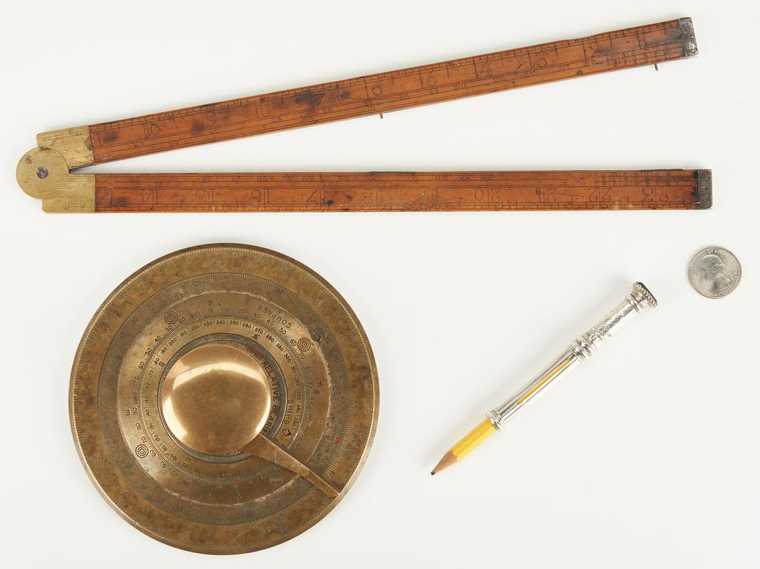 2 Early Slide Rules, George III Perpetual Calendar, 3: Three (3) 19th century Shrinkage/Slide Rules, George III Perpetual Calendar. 1st item: Thomas Webb, Bristol two-fold shrinkage rule, comprised of two (2), two-sided wooden rule with mathematical notat