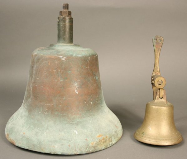 Lot of two WWII bronze ships bells: Lot of two WWII bronze ships bells. 1st item - World War II US Navy Ships Bell from LST with the year "1942". 10" Height x 9 3/4" Diameter. Provenance - From the LST 202. The LST-202 was a LST-1 Class