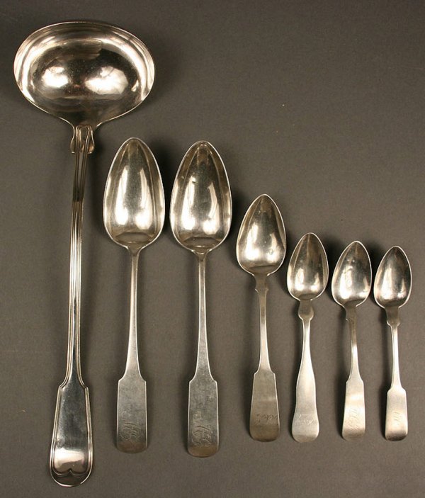 Coin silver ladle, NY & 6 assorted coin silver 