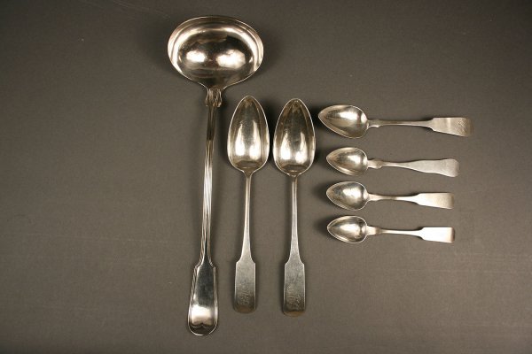 Coin silver ladle, NY & 6 assorted coin silver  - 8