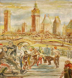 151: Joseph Delaney oil on board, Central Park Skating