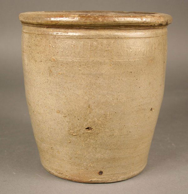 Tennessee pottery jar marked, MP Harmon: Harmon stoneware jar, marked, "M P H Harmon Mohawk" in circular band below rim. Harmon Pottery, Mohawk, TN (Greene County). Condition - Old chip to rim and hairline extending through the old rim chip