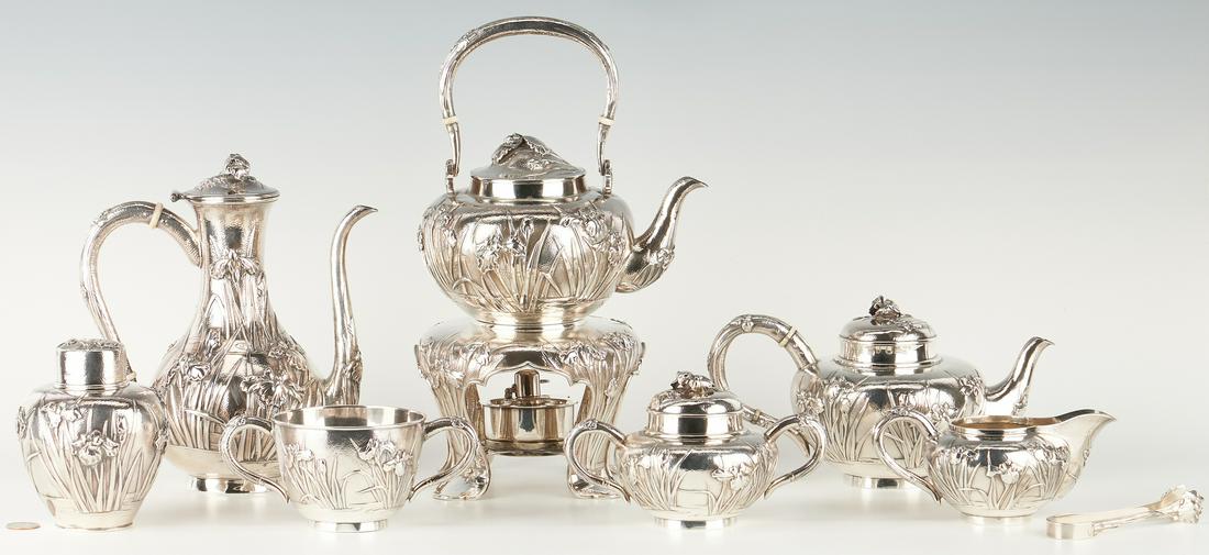 8 pcs. Meiji Japanese Silver Tea Set, Iris Decoration (1 of 20)