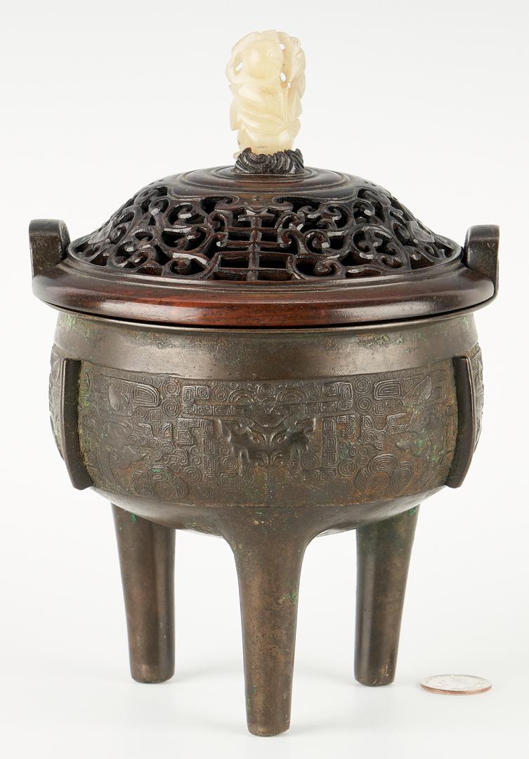 Chinese Bronze Censer with White Jade Finial (1 of 20)