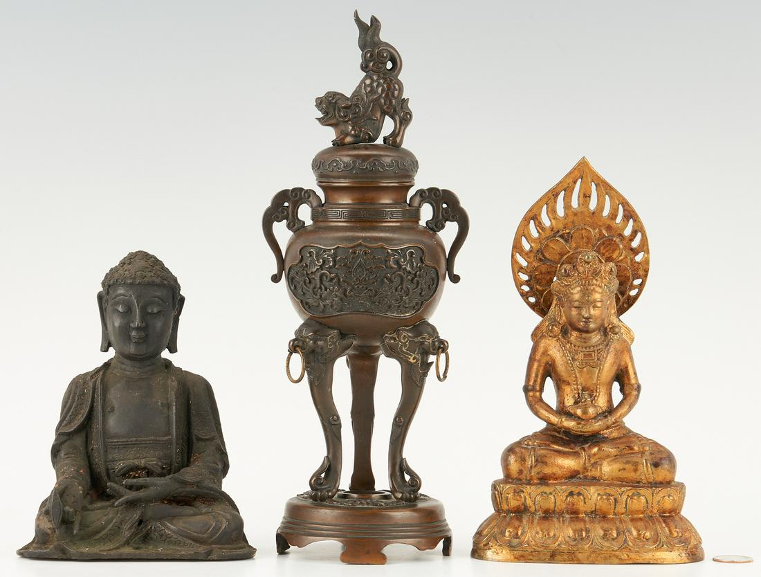 3 Asian Bronze Items, Buddhas & Censer (1 of 20)
