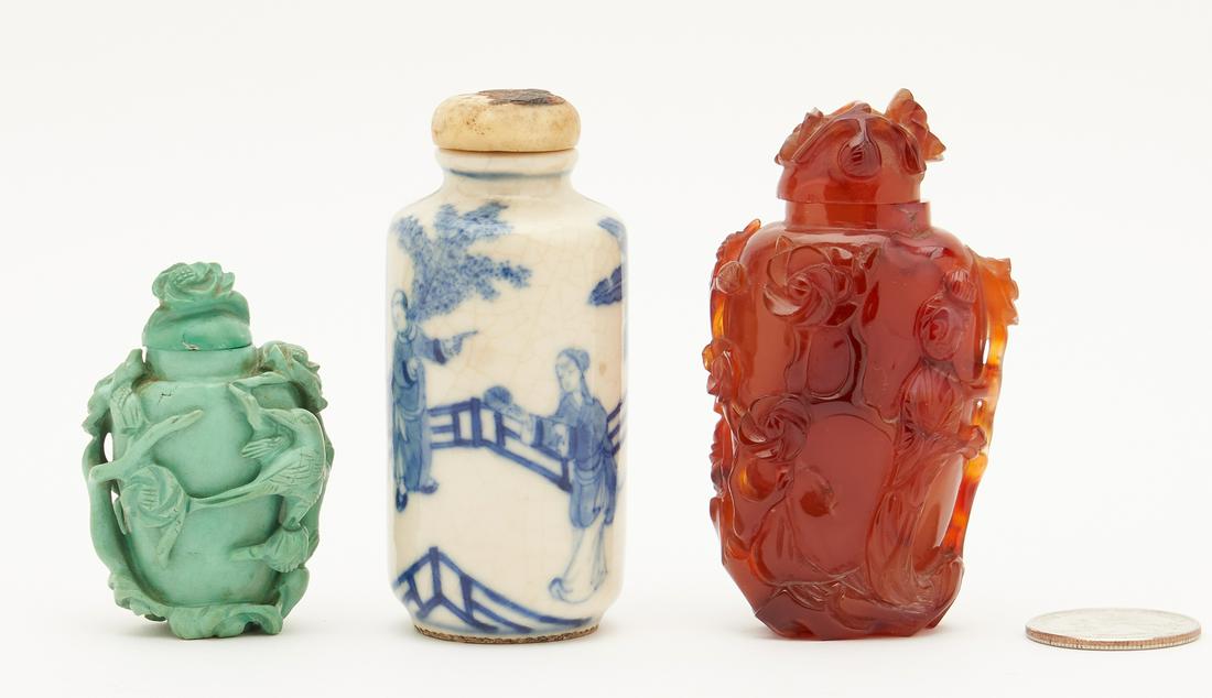 3 Chinese Snuff Bottles, Hardstone & Porcelain (1 of 8)