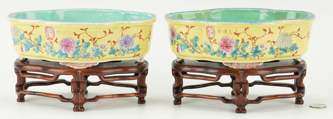 Pair Chinese Yellow Ground Dishes and Stands (1 of 20)