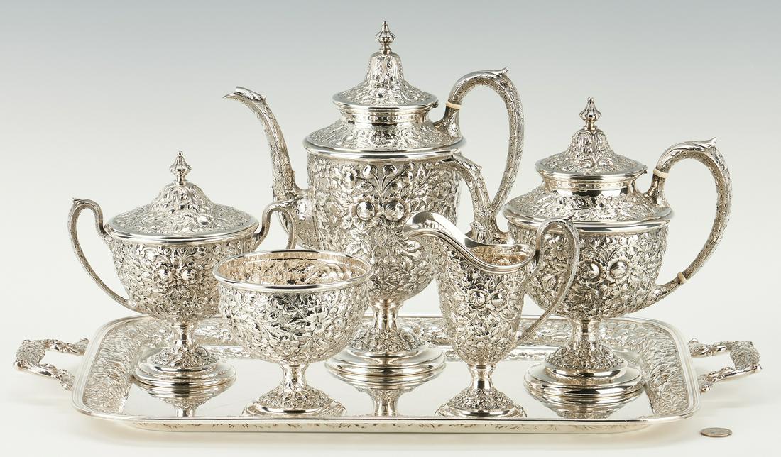 Baker Manchester Hand Chased Sterling Tea Set and Tray, (1 of 20)