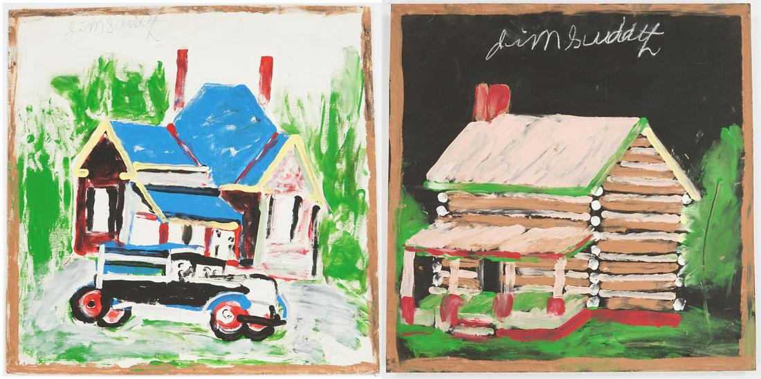 2 J. Sudduth Folk Art Paintings, Cabin & House w/ Truck (1 of 14)