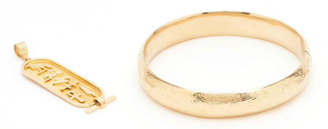 14K Bangle Bracelet & 18K Hieroglyphic Pendant, 2 items (1 of 11)