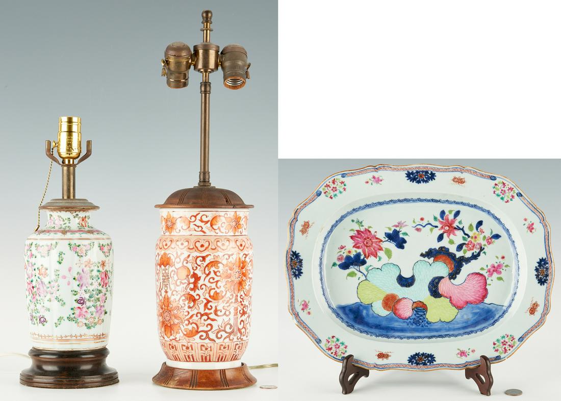 2 Chinese Porcelain Lamps & Porcelain Platter, 3 items (1 of 19)
