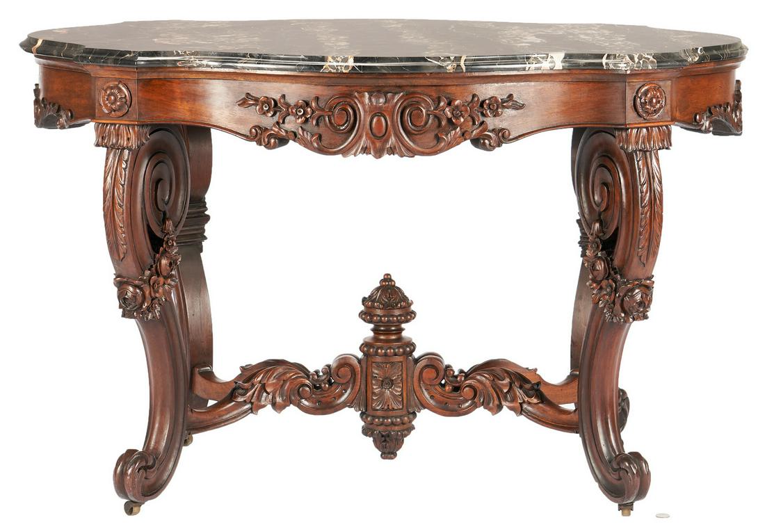 Victorian Rosewood Center Table, Portoro Marble Turtle (1 of 20)