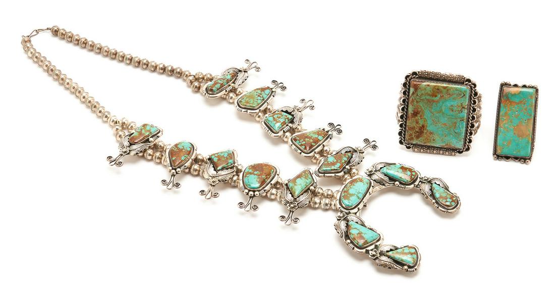 3 Navajo Sterling & Boulder Turquoise Jewelry Items (1 of 20)