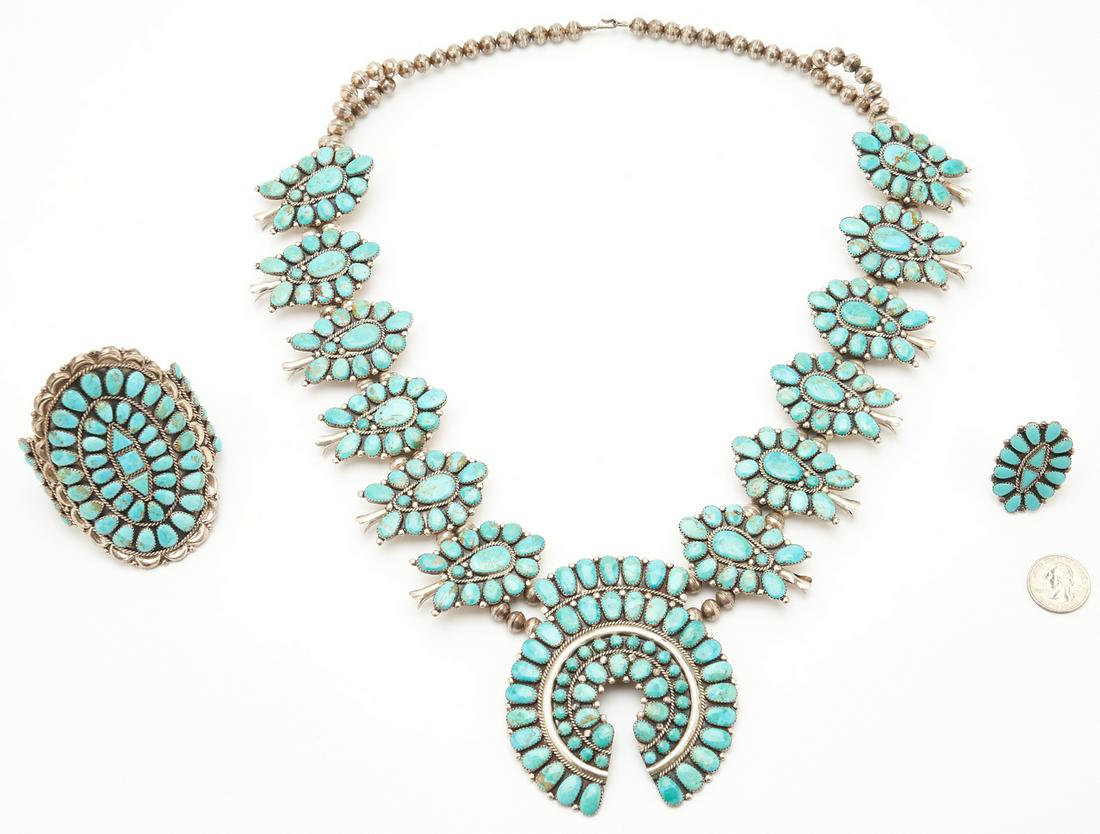 3 Navajo Sterling & Turquoise Jewelry Items, 2 Signed (1 of 18)