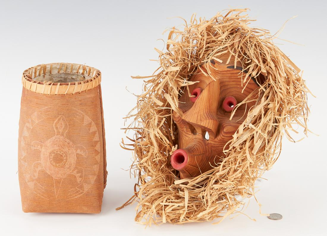Iroquois Mohawk Mask & Chippewa Birch Basket, 2 items (1 of 20)
