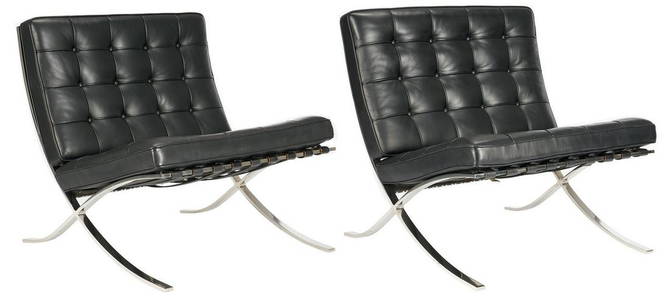 Pair Labeled Knoll Barcelona Chairs, Mies Van de Rohe