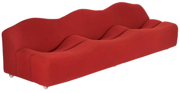 Pierre Paulin for Artifort ABCD Sofa 3 of 3: Pierre Paulin (French, 1927-2009) for Artifort mid-century modern sofa from the F260 series also known as ABCD. Wood frame on castors with three shaped foam seats and "wave" backs, with the original