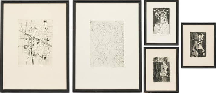 5 Nahum Tschacbasov Cubo-Surrealistic Etchings: Five (5) Nahum Tschacbasov (New York, 1899-1984) Cubo-surrealistic etchings depicting abstract images of people. All numbered "17/100," in pencil, lower left below plate, all signed "Tschacbasov" and