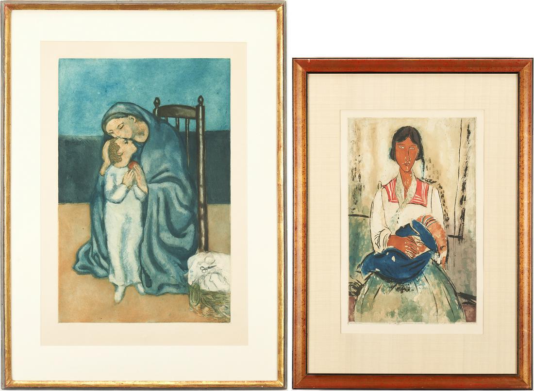 2 J. Villon aquatints, Picasso and Modigliani, Mothers (1 of 16)