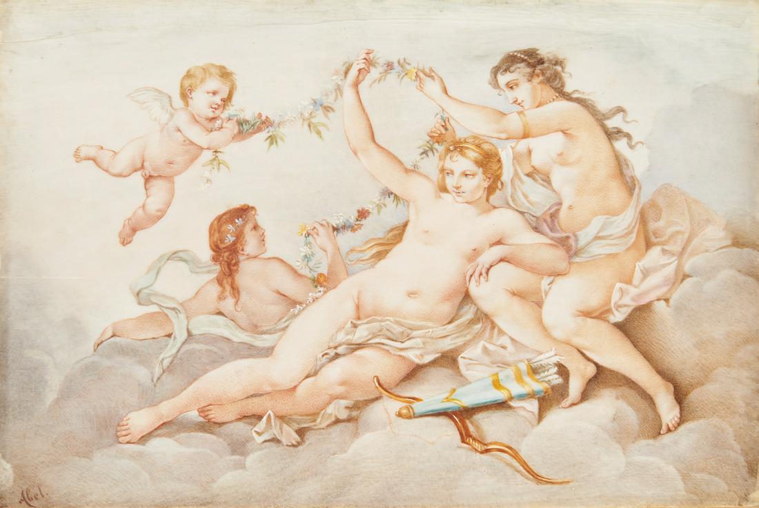 Italian Watercolor Classical Scene, signed Abel (1 of 12)