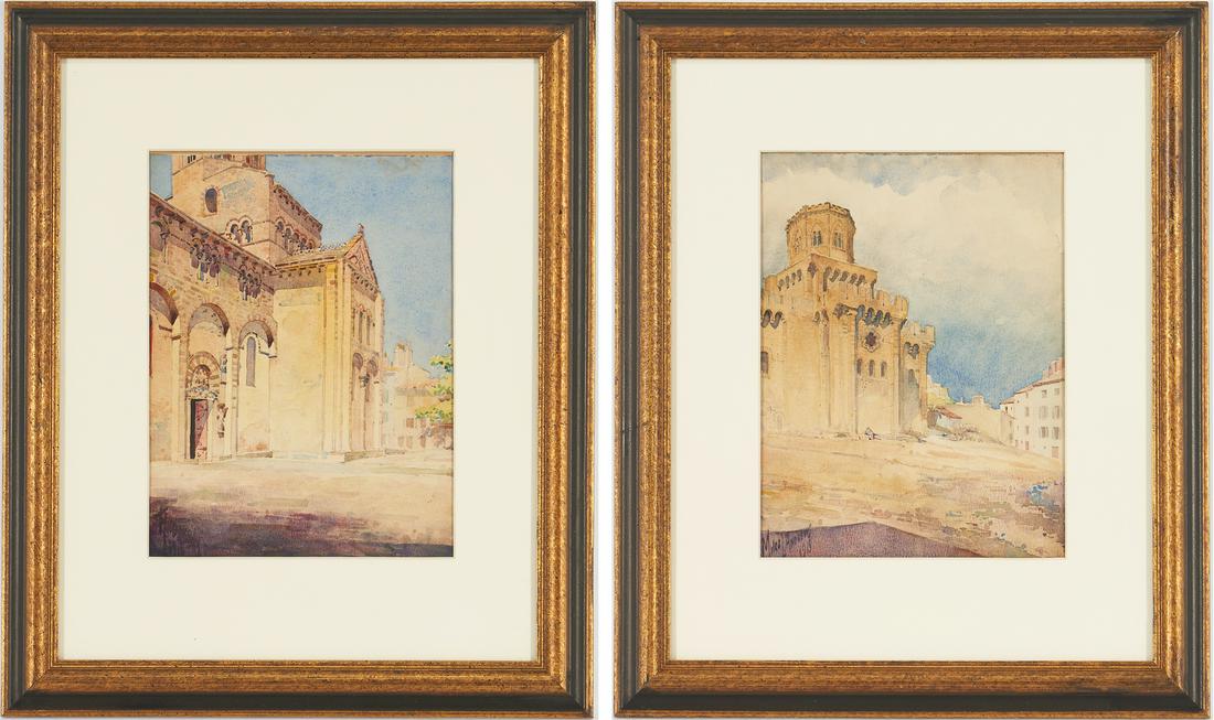 2 Signed Watercolor Paintings, Architectural Scenes (1 of 15)