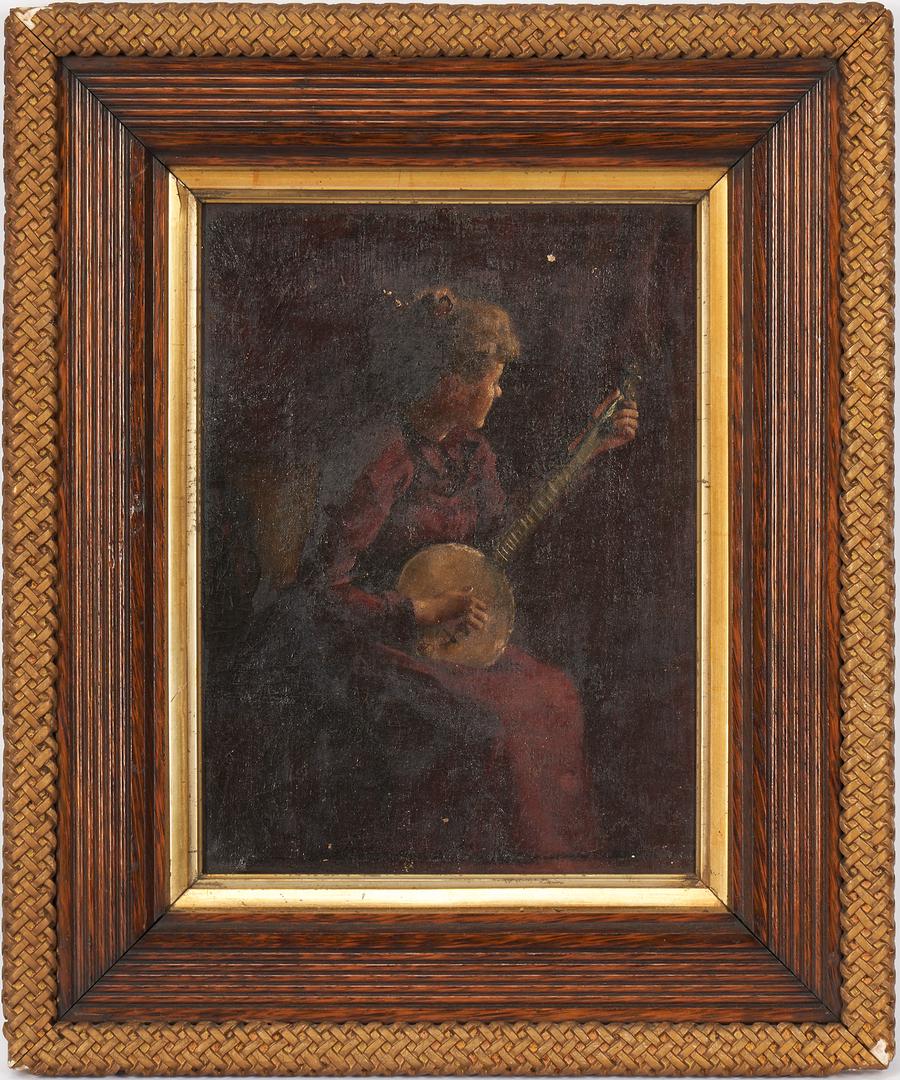 American School O/C Painting, Woman w/ Banjo (1 of 7)