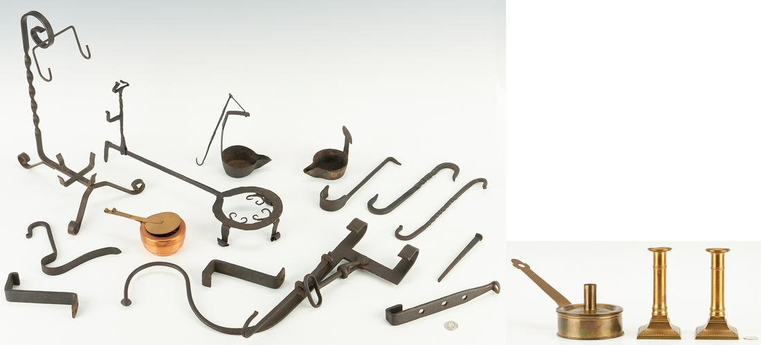 16 pcs Early Lighting / Hearth Items incl. Betty Lamps, (1 of 20)