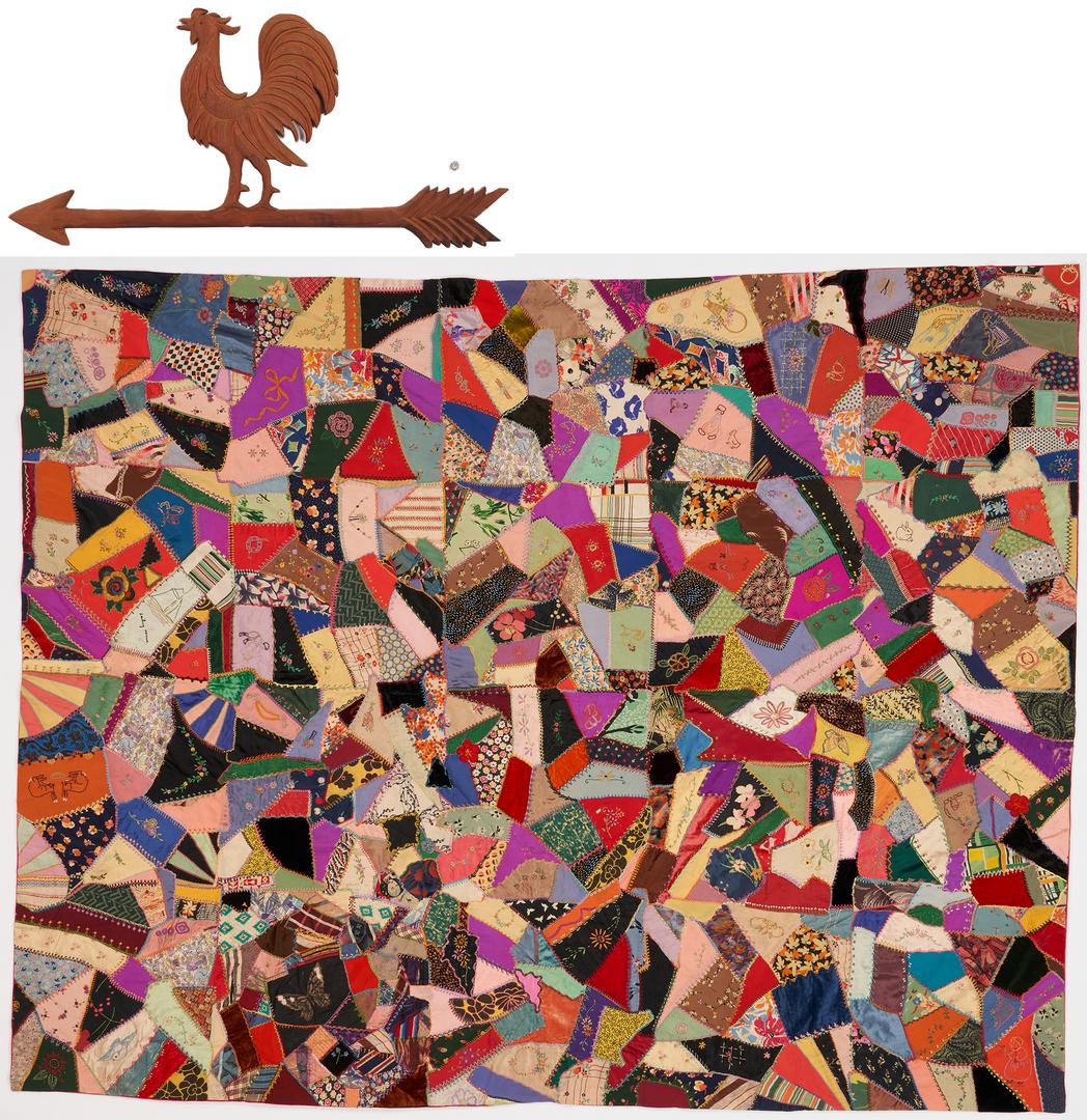 Crazy Quilt and Carved Folk Art Rooster (1 of 20)