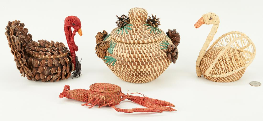 4 Native American Coushatta Baskets, incl. Figural (1 of 18)