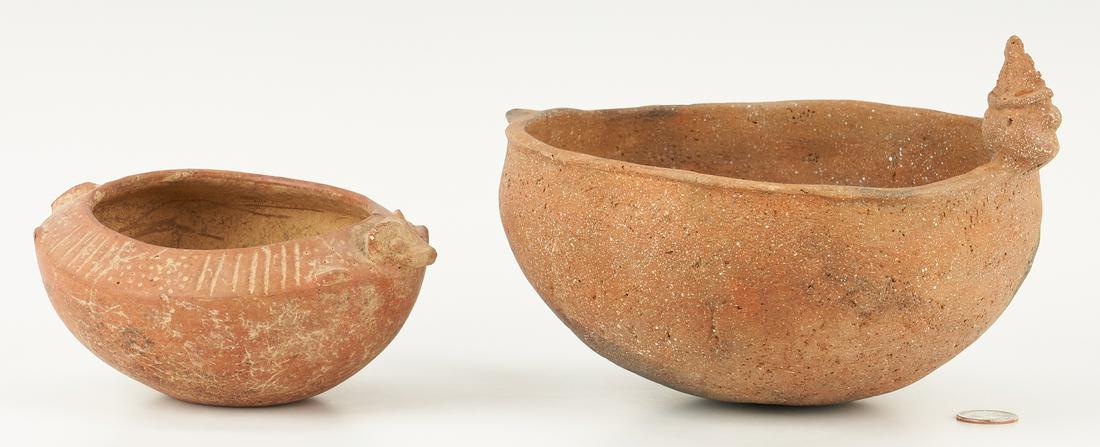 2 Effigy Rim Pottery Bowls, Corn God & Deer (1 of 13)