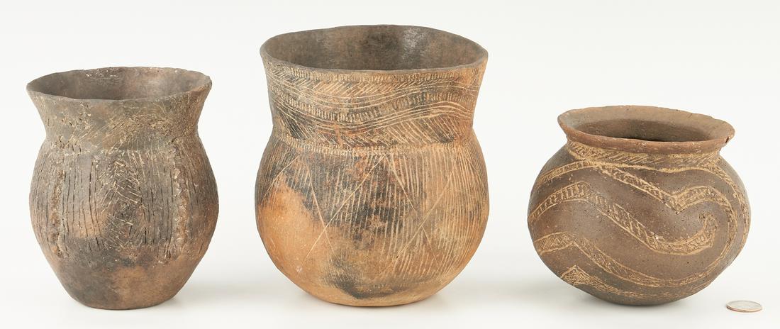 3 Mississippian Caddo Incised & Carved Jars (1 of 16)