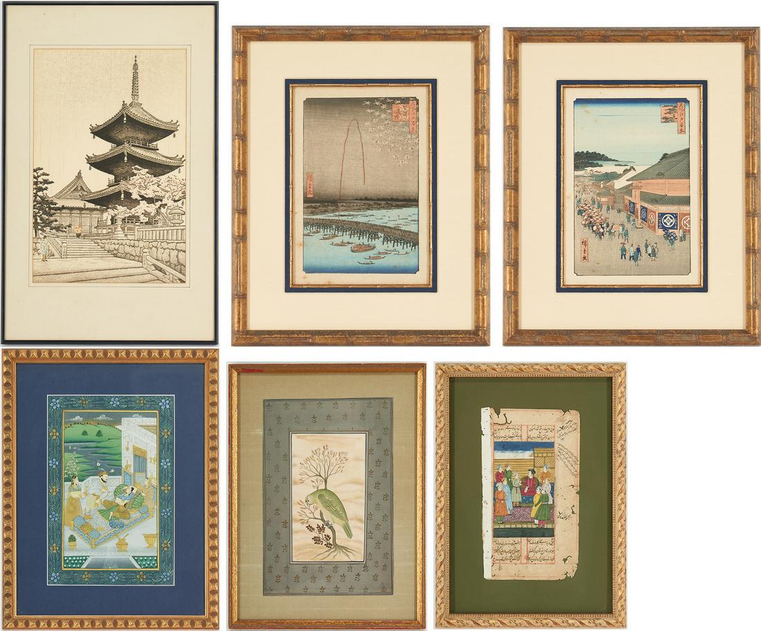 3 Japanese Woodblocks plus 3 Persian, Indian Paintings, (1 of 20)