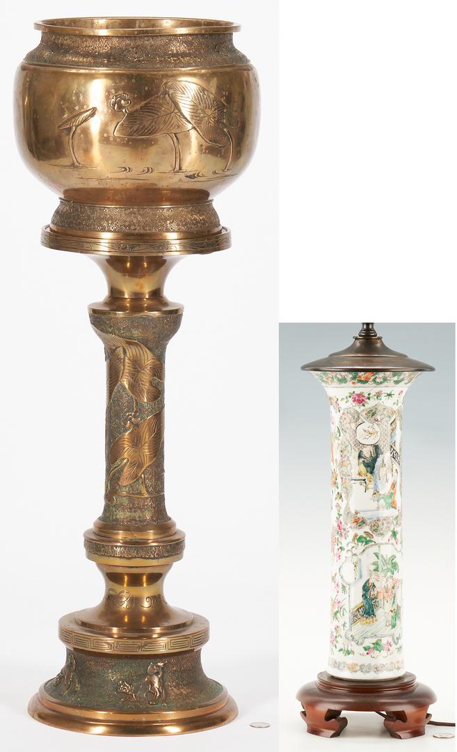 Brass Jardiniere and Famille Rose Gu Vase Lamp, 2 items (1 of 20)