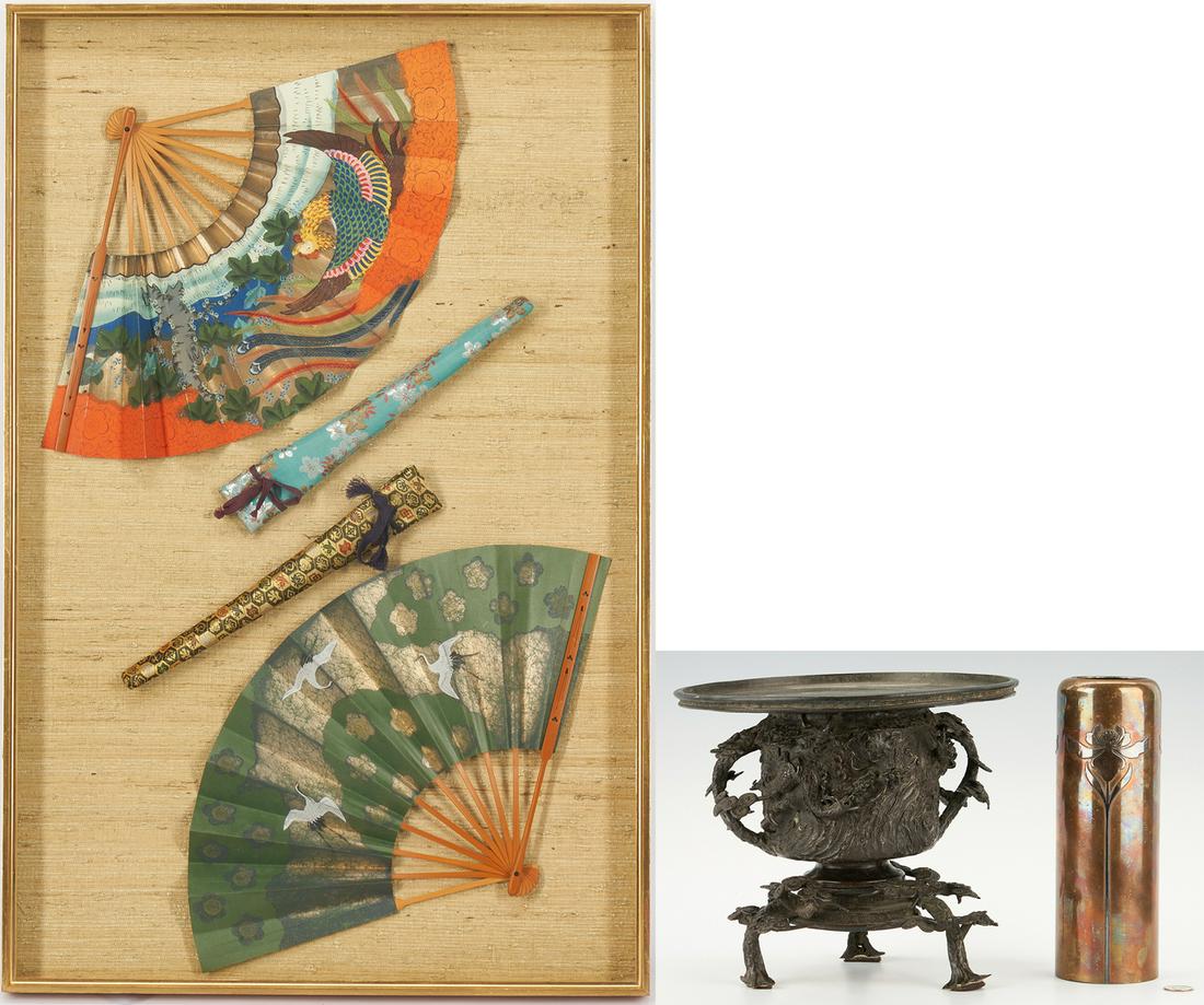 3 Decorative Items, incl. Bronze Vases, Asian Silk Fans (1 of 20)
